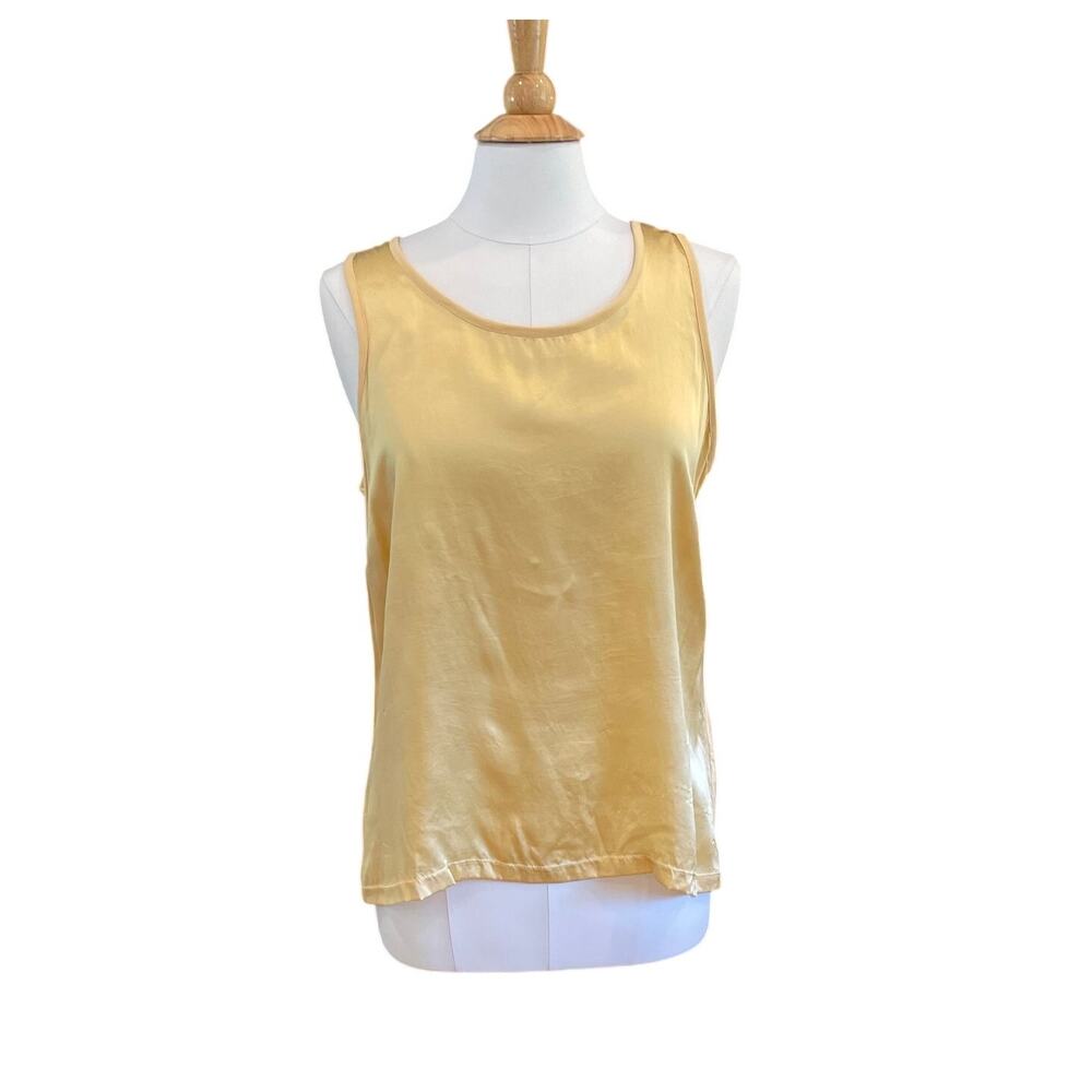 Chico's 2 Gold Yellow Silk Front Tank Top, Minimalist, Classic, Size Large